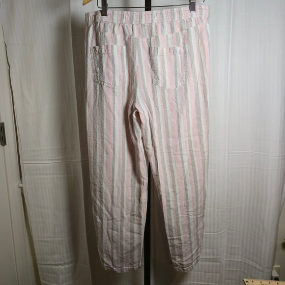 Dash Linen Women's M Striped Drawstring Pants Casual Striped Pink Beige comfort - Picture 1 of 11